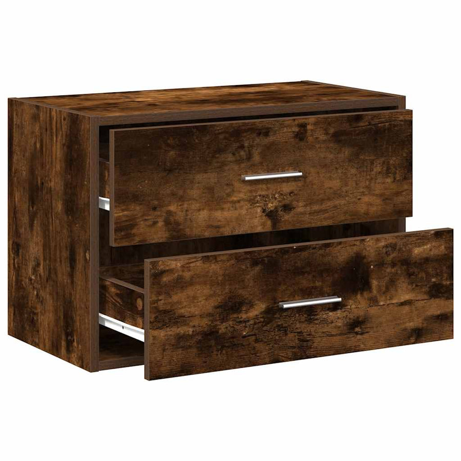 Kast met 2 lades 60x31x40 cm bewerkt hout gerookt eikenkleurig