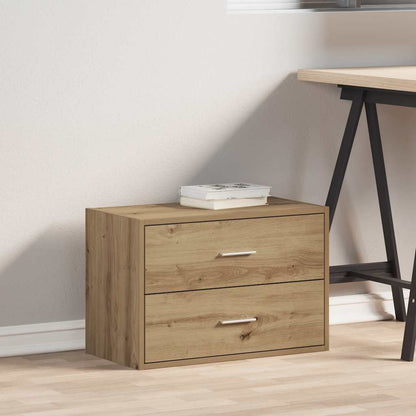 Kast met 2 lades 60x31x40 cm bewerkt hout artisanaal eikenkleur