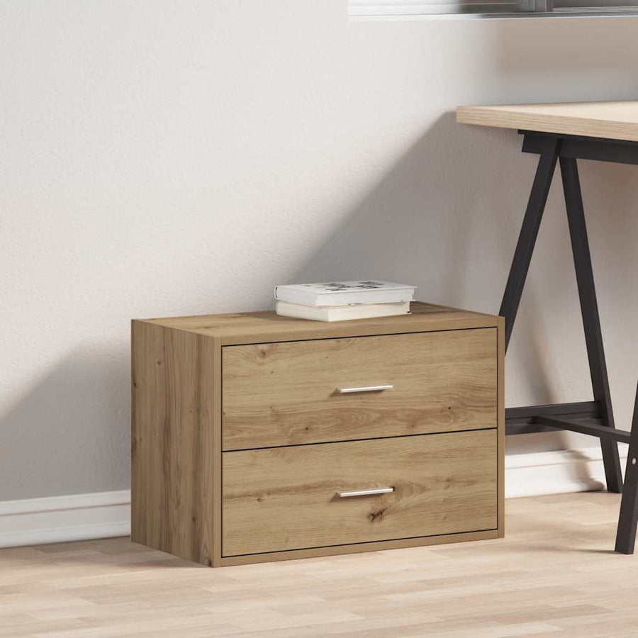 Kast met 2 lades 60x31x40 cm bewerkt hout artisanaal eikenkleur