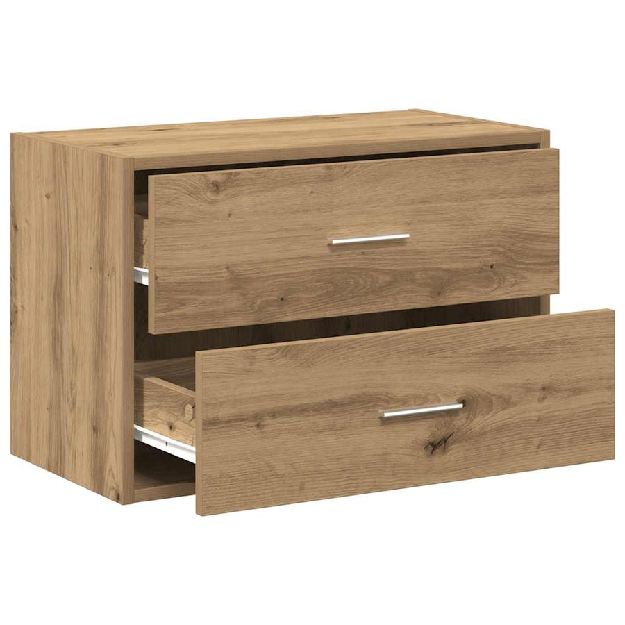 Kast met 2 lades 60x31x40 cm bewerkt hout artisanaal eikenkleur
