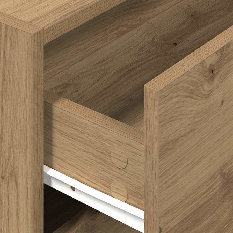 Kast met 2 lades 60x31x40 cm bewerkt hout artisanaal eikenkleur