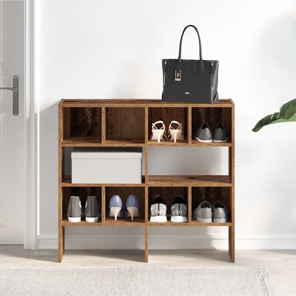 Schoenenrekken 2 st stapelbaar 89,5x30x40 cm oud houtkleurig