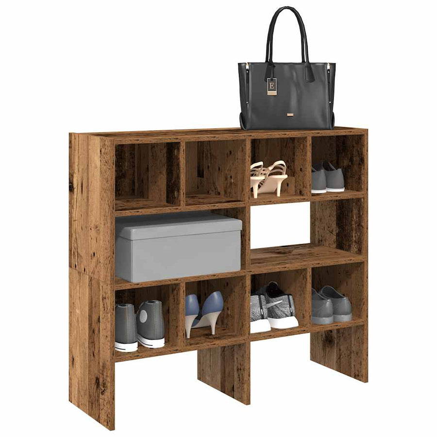 Schoenenrekken 2 st stapelbaar 89,5x30x40 cm oud houtkleurig