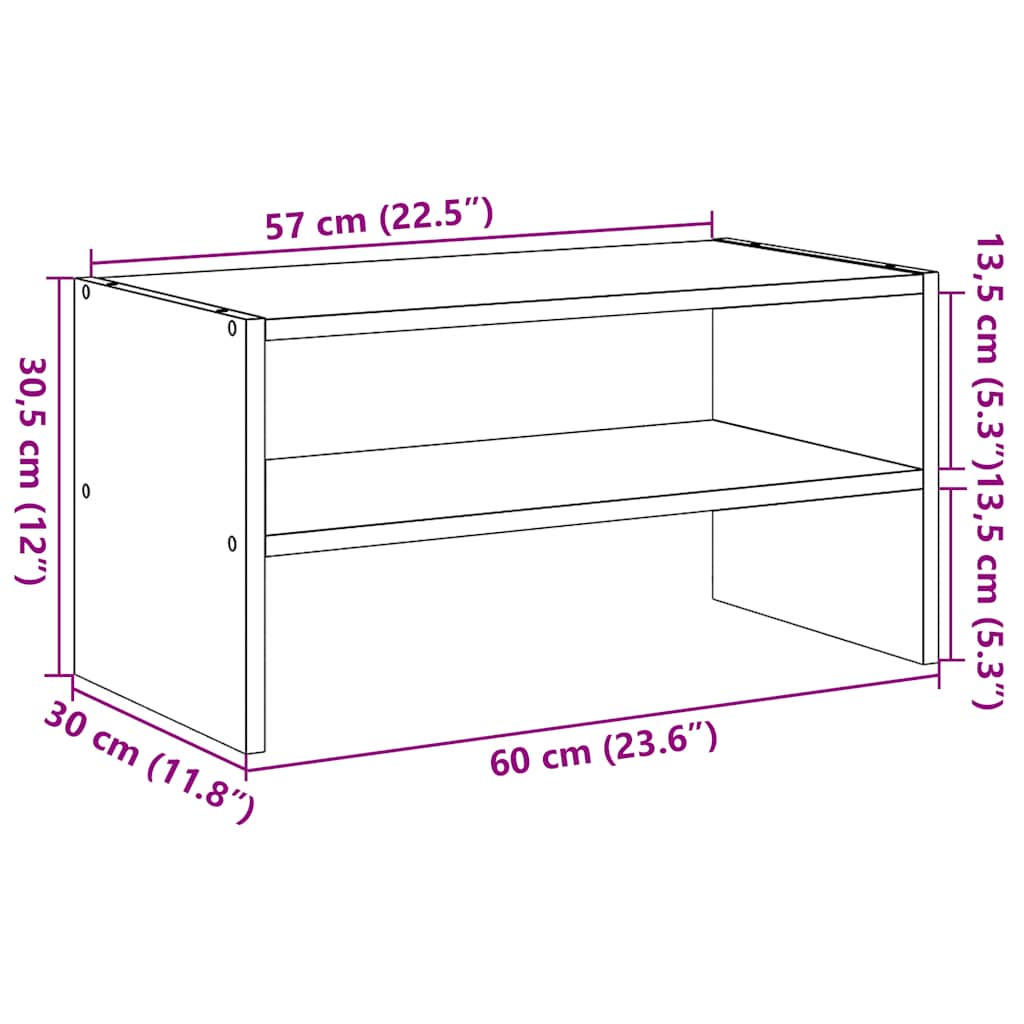 Schoenenrek stapelbaar 60x30x30,5 cm bruin eikenkleur