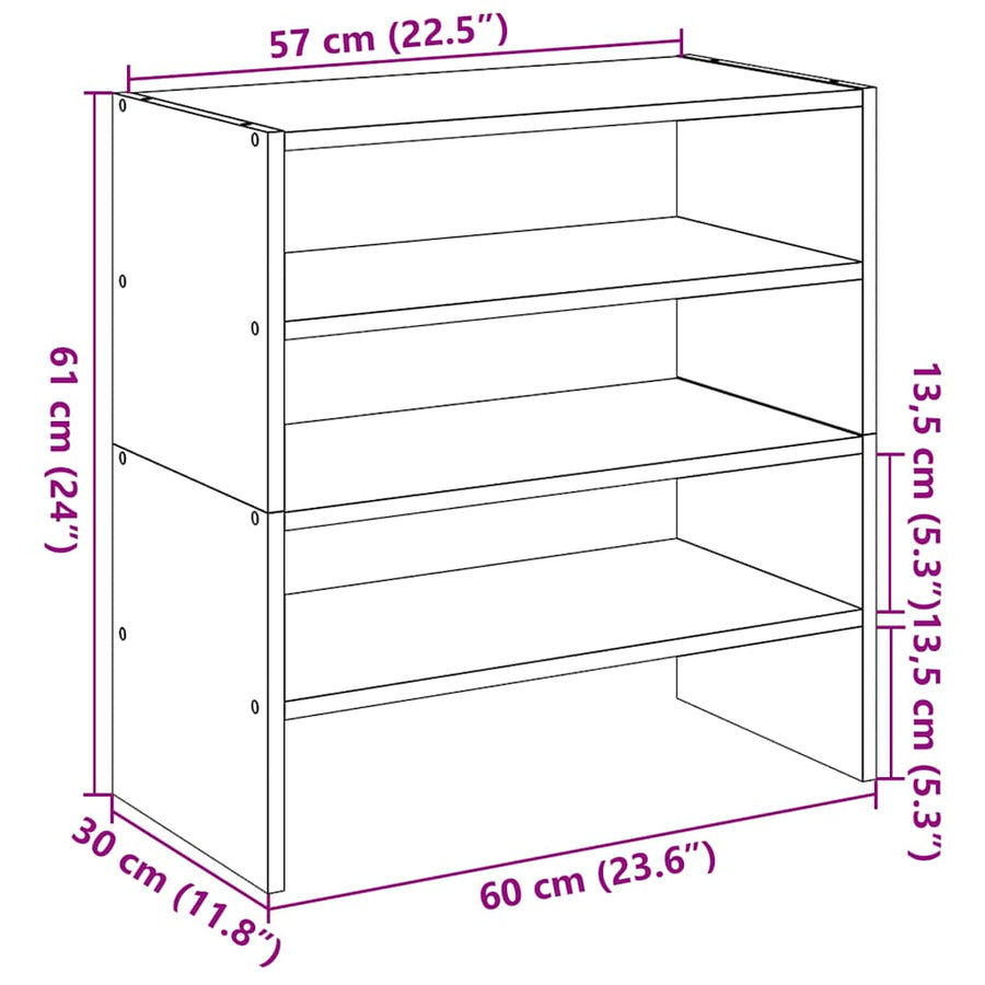 Schoenenrekken 2 st stapelbaar 60x30x30,5 cm betongrijs
