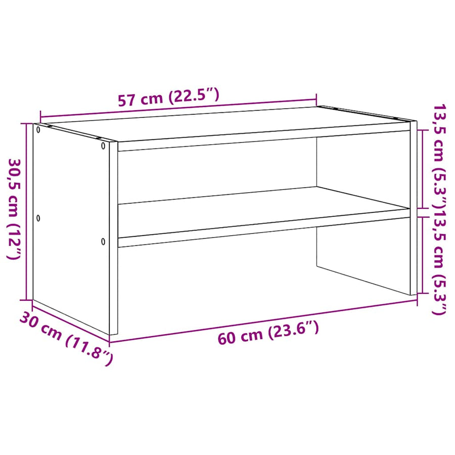 Schoenenrek stapelbaar 60x30x30,5 cm grijs sonoma eikenkleurig