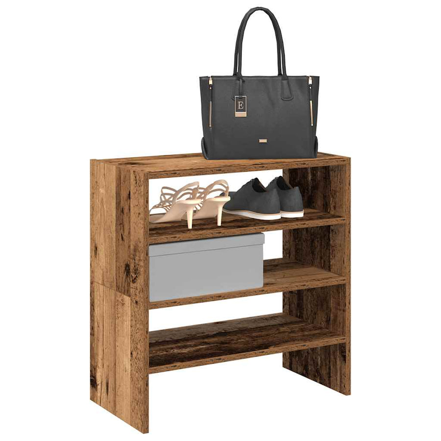 Schoenenrekken 2 st stapelbaar 60x30x30,5 cm oud houtkleurig