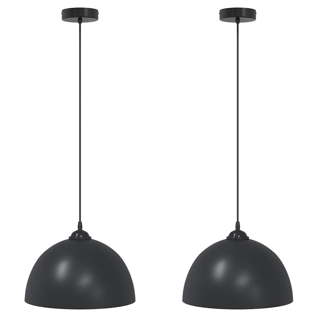 Hanglampen 2 st In hoogte verstelbaar E27 30 cm metaal zwart