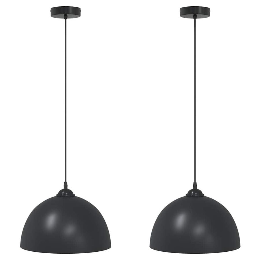 Hanglampen 2 st In hoogte verstelbaar E27 30 cm metaal zwart