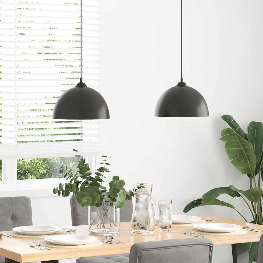 Hanglampen 2 st In hoogte verstelbaar E27 30 cm metaal zwart