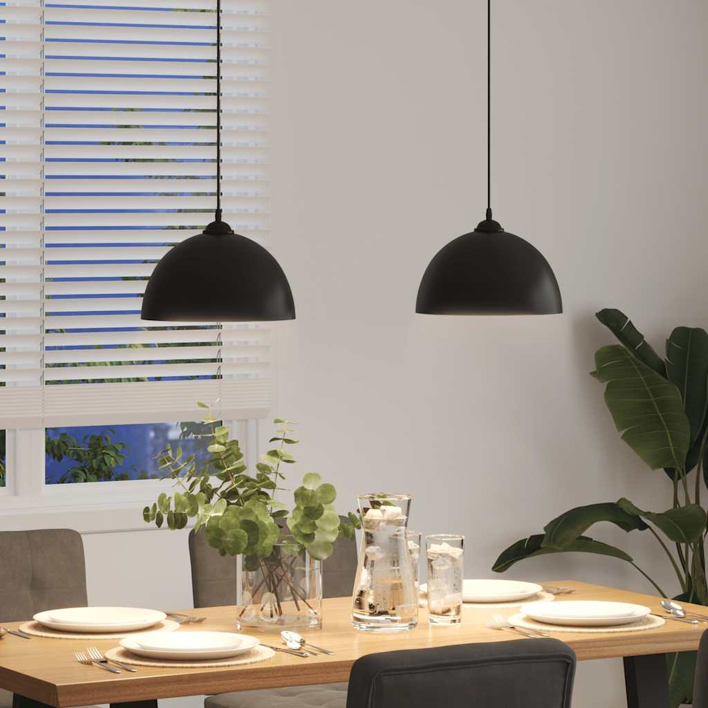 Hanglampen 2 st In hoogte verstelbaar E27 30 cm metaal zwart