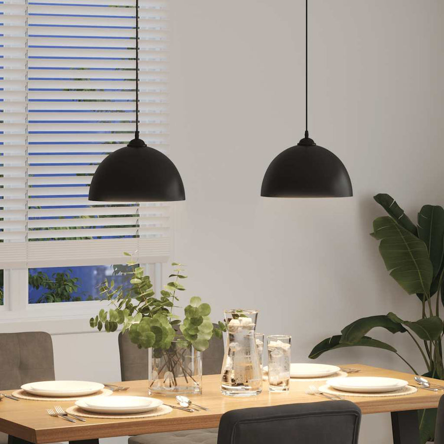 Hanglampen 2 st In hoogte verstelbaar E27 30 cm metaal zwart