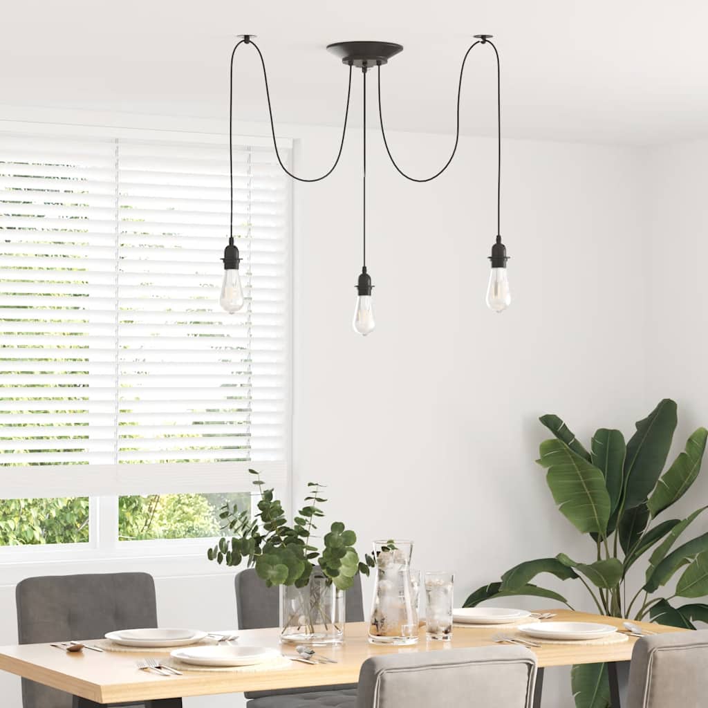 Hanglamp met 3 lamphouders E27 metaal zwart