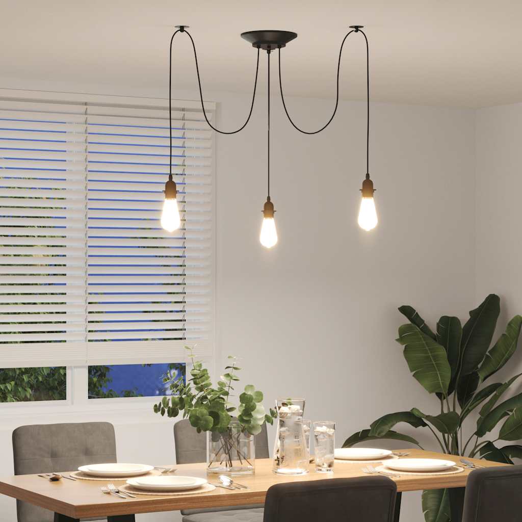 Hanglamp met 3 lamphouders E27 metaal zwart