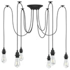 Pendant light with 6 E27 lamp holders, black metal