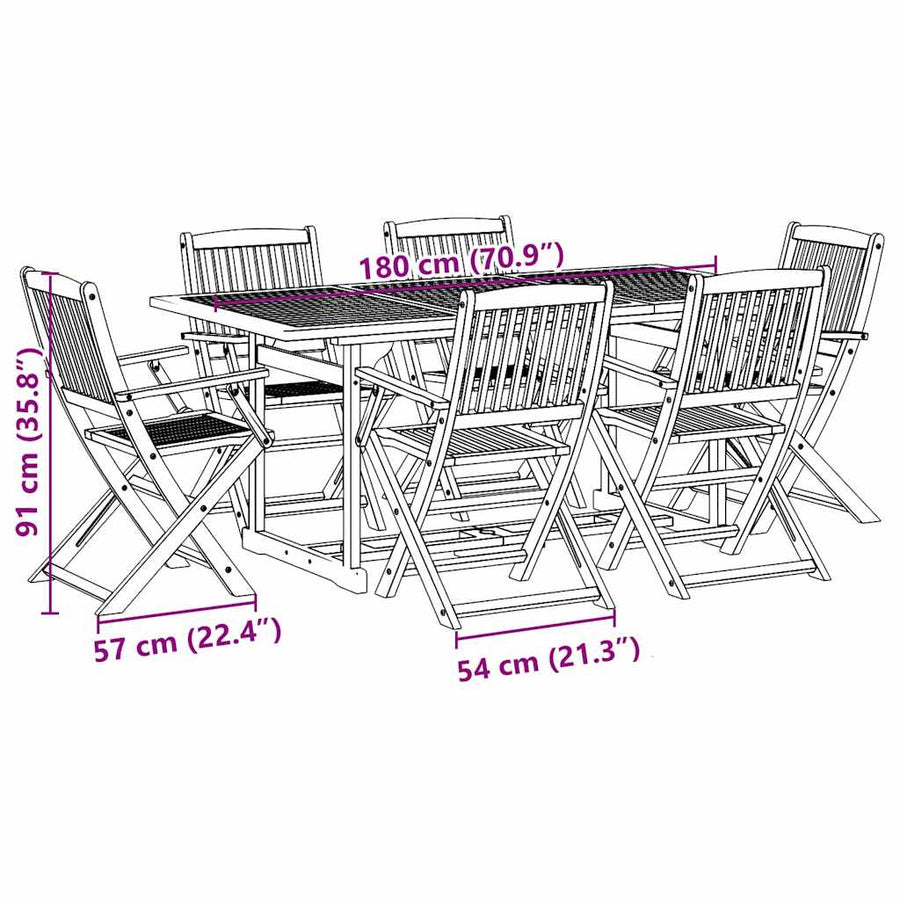 7-delige Tuinset 180x90x75 cm massief acaciahout