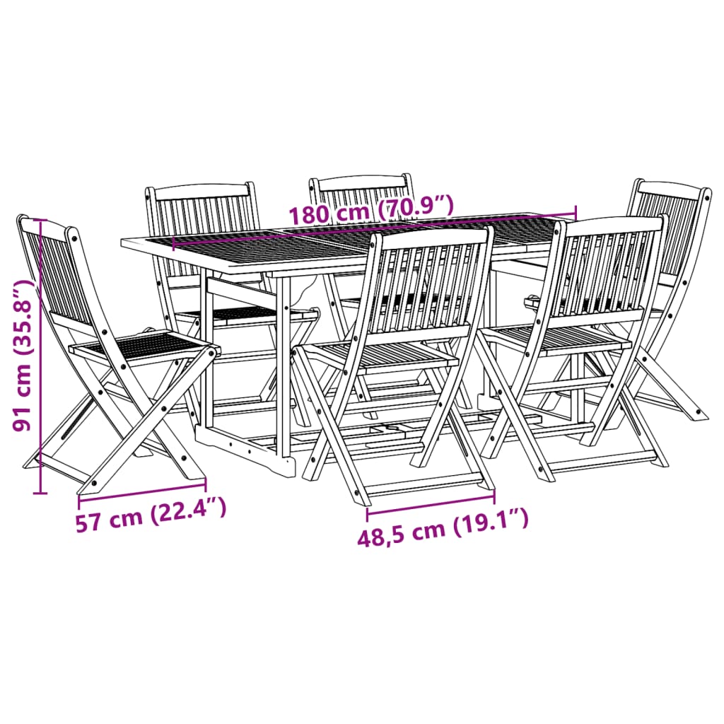 7-delige Tuinset 180x90x75 cm massief acaciahout