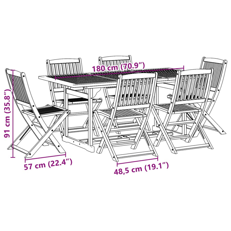 7-delige Tuinset 180x90x75 cm massief acaciahout