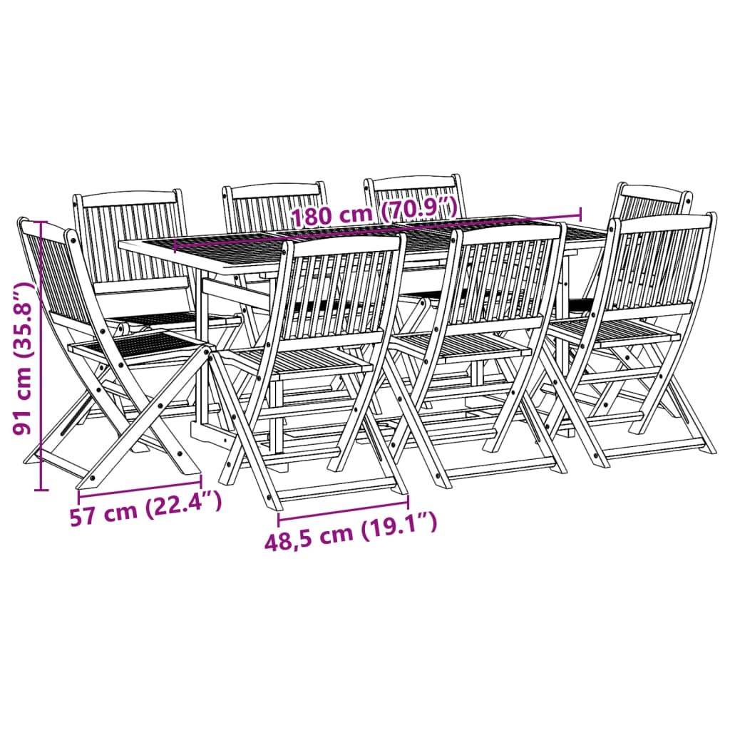 9-delige Tuinset 180x90x75 cm massief acaciahout