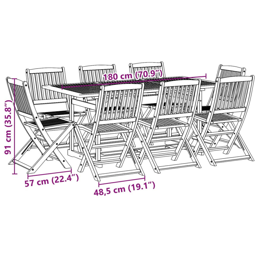 9-delige Tuinset 180x90x75 cm massief acaciahout