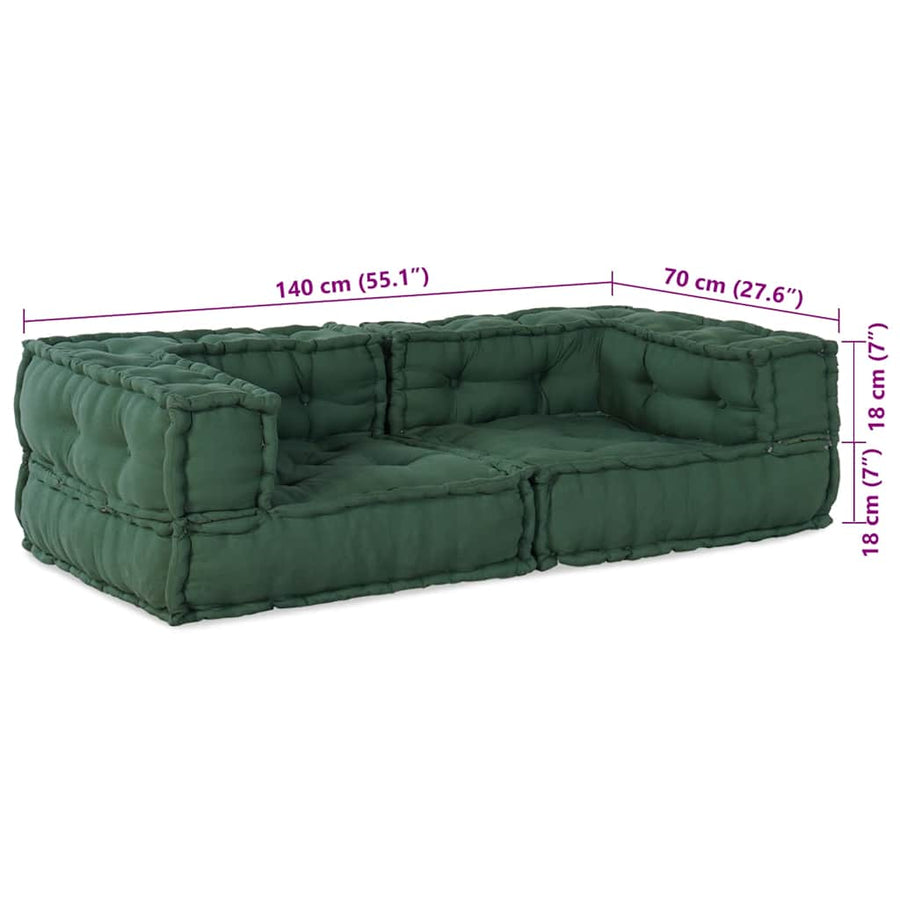 2-Zits Modulaire Bank 140X70X36 Stof Groen