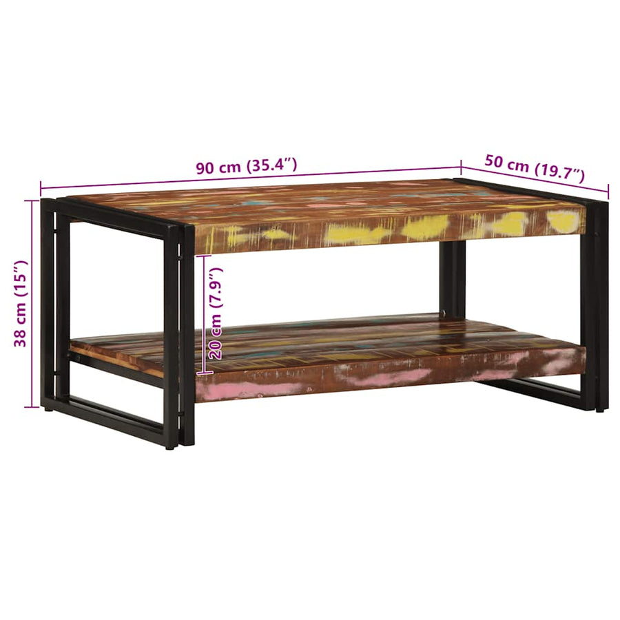 Salontafel 90x50x38 cm massief gerecycled hout meerkleurig