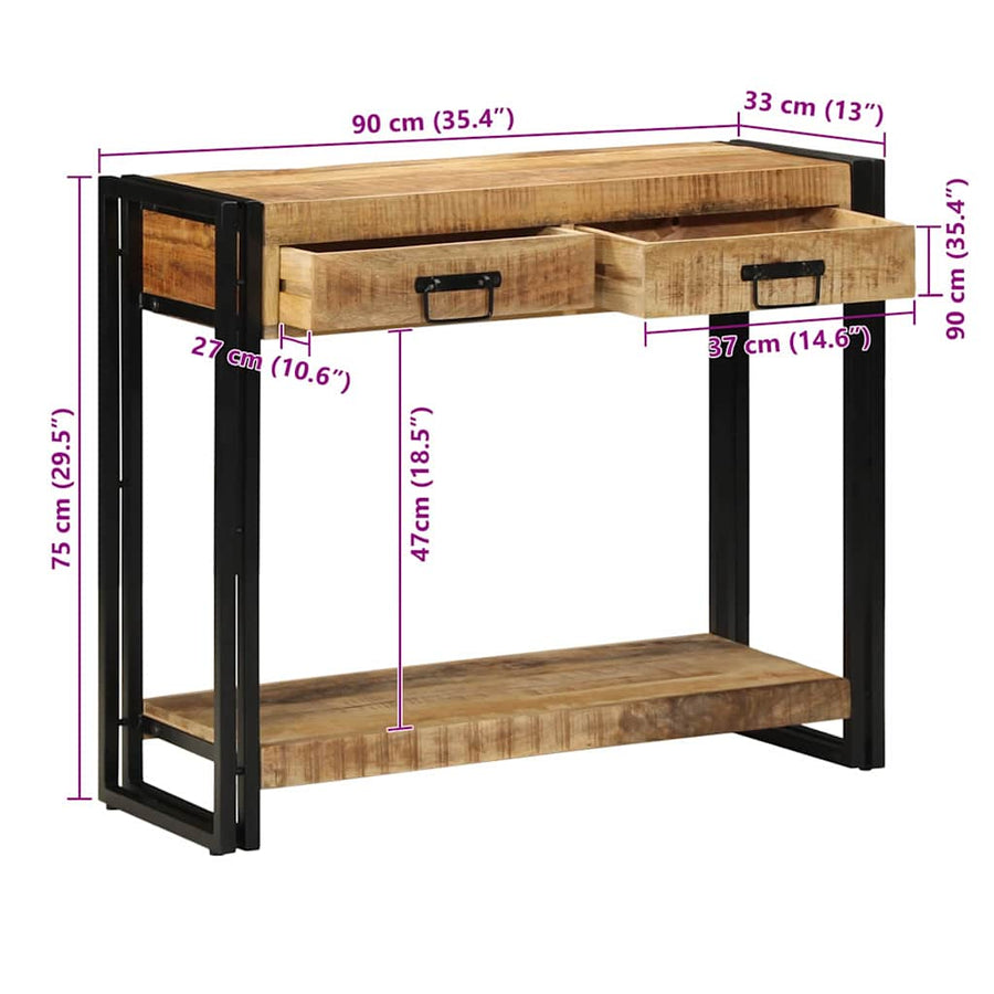 Wandtafel met lade Bruin 90 x 33 x 75 cm massief mangohout