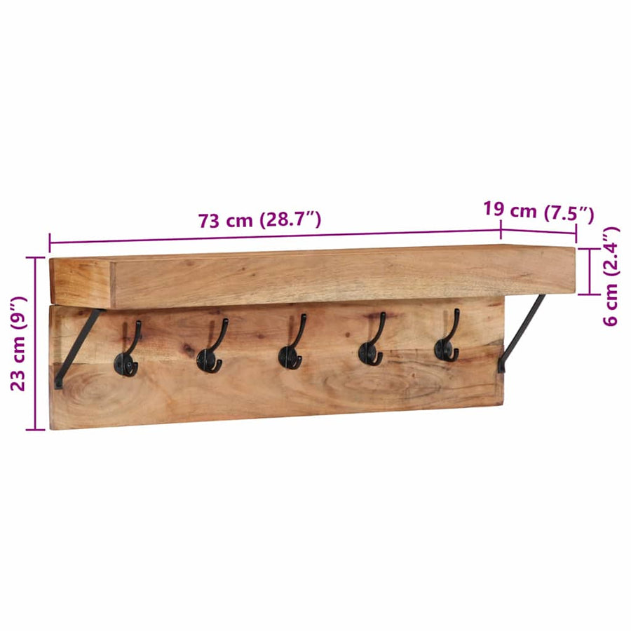 Kapstok Wandgemonteerd Bruin 73 x 19 x 23 cm Massief acaciahout