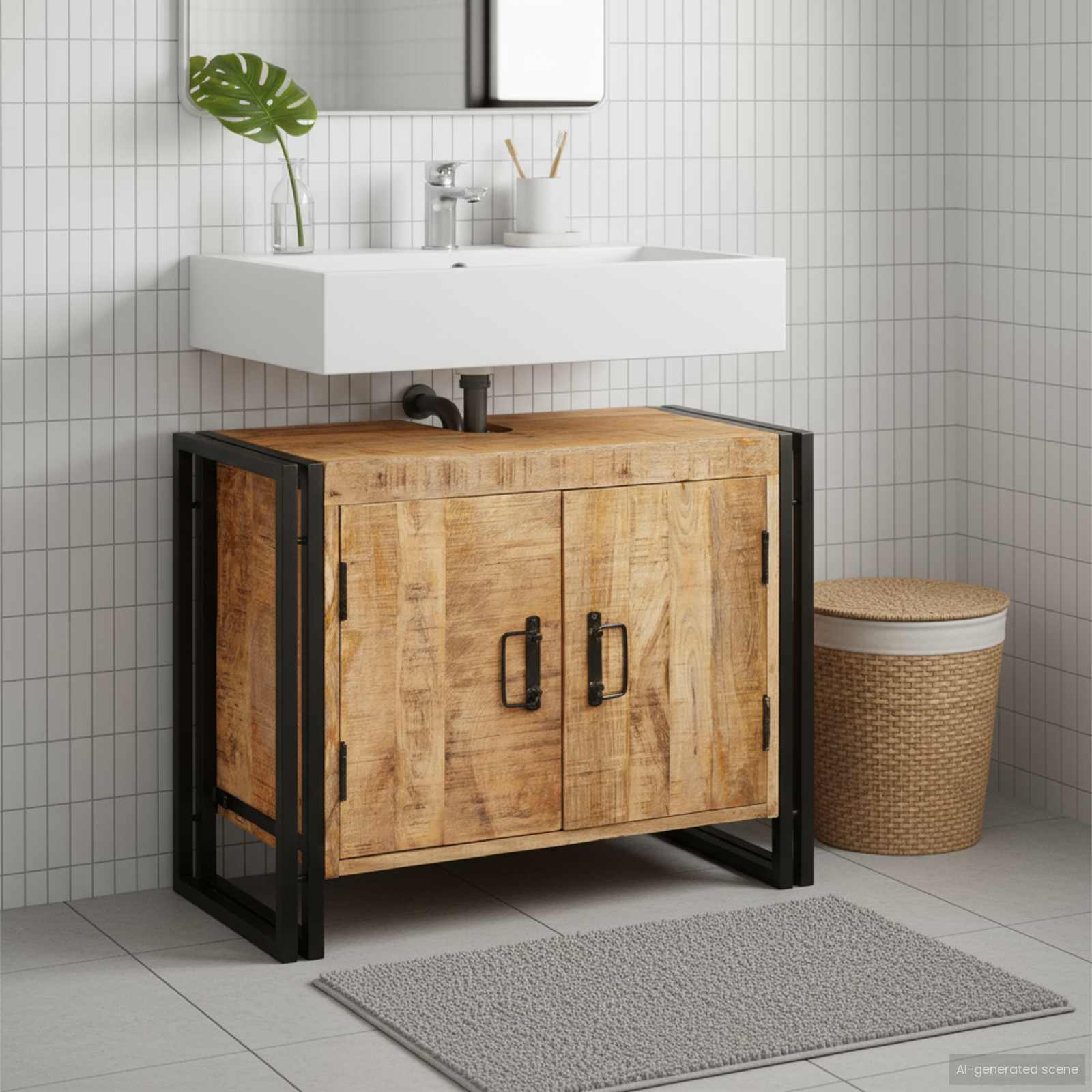 Wastafelkast met plank Bruin 71 x 33 x 58 cm Massief Mango Hout