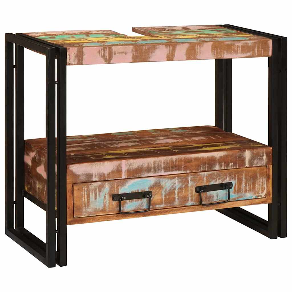 Wastafelonderkast met lade met plank Massief Gerecycled Hout, Ijzer