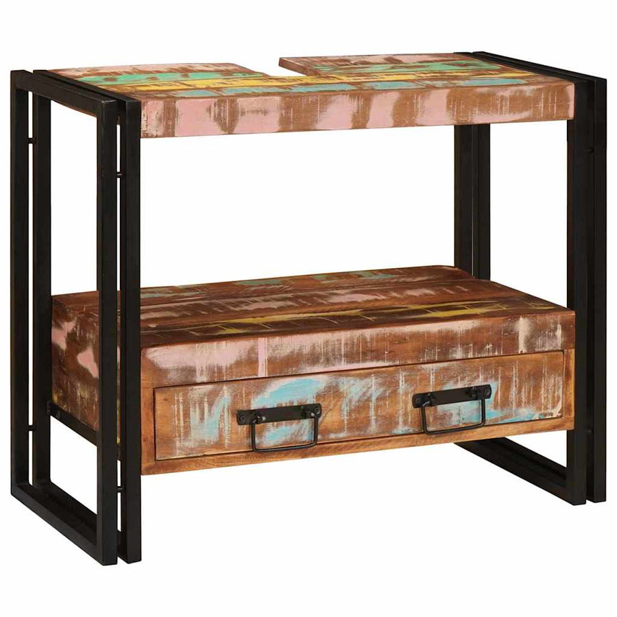 Wastafelonderkast met lade met plank Massief Gerecycled Hout, Ijzer