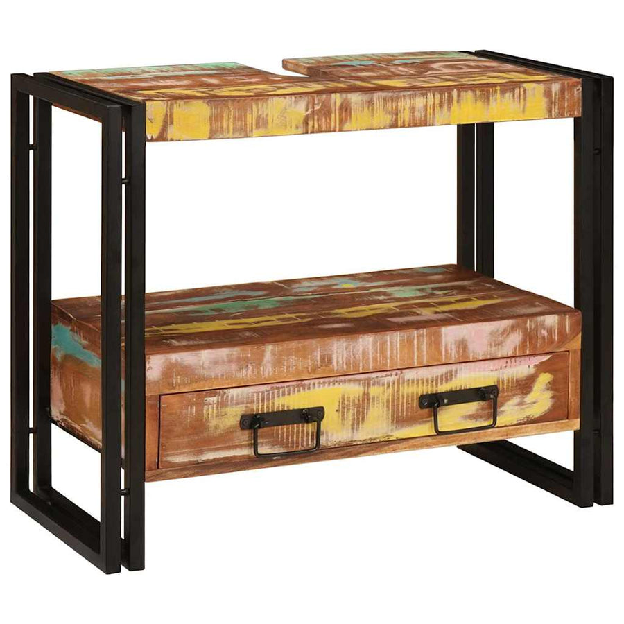 Wastafelonderkast met lade met plank Massief Gerecycled Hout, Ijzer