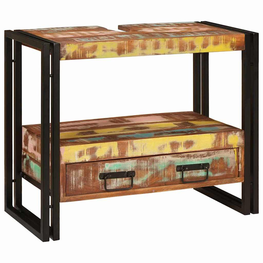 Wastafelonderkast met lade met plank Massief Gerecycled Hout, Ijzer