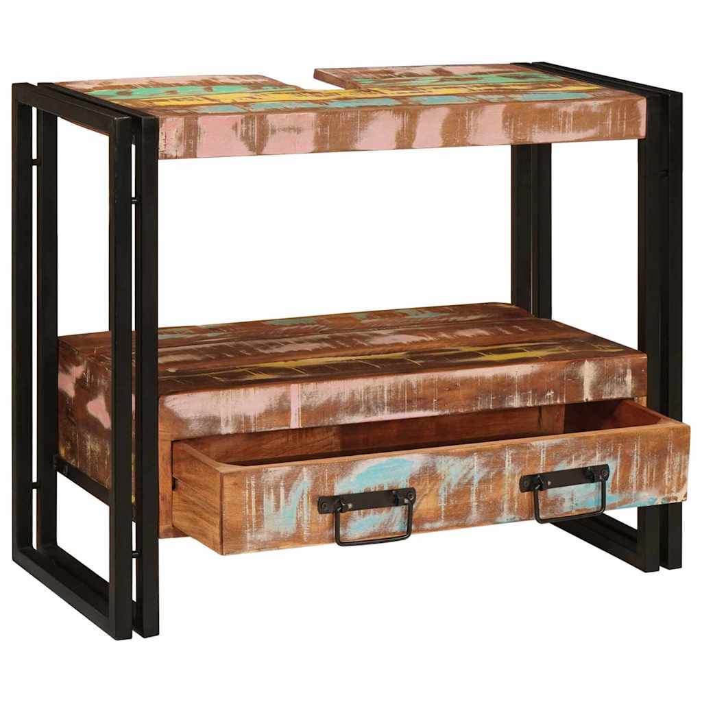 Wastafelonderkast met lade met plank Massief Gerecycled Hout, Ijzer