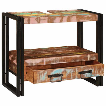 Wastafelonderkast met lade met plank Massief Gerecycled Hout, Ijzer