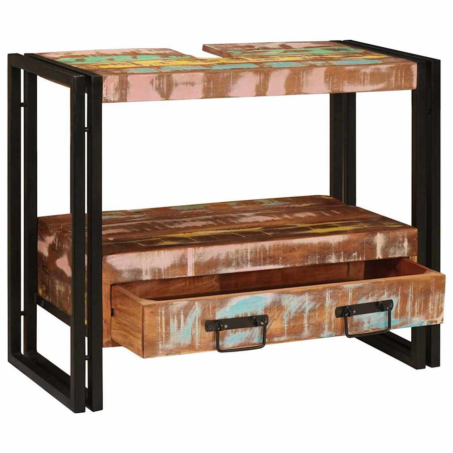 Wastafelonderkast met lade met plank Massief Gerecycled Hout, Ijzer