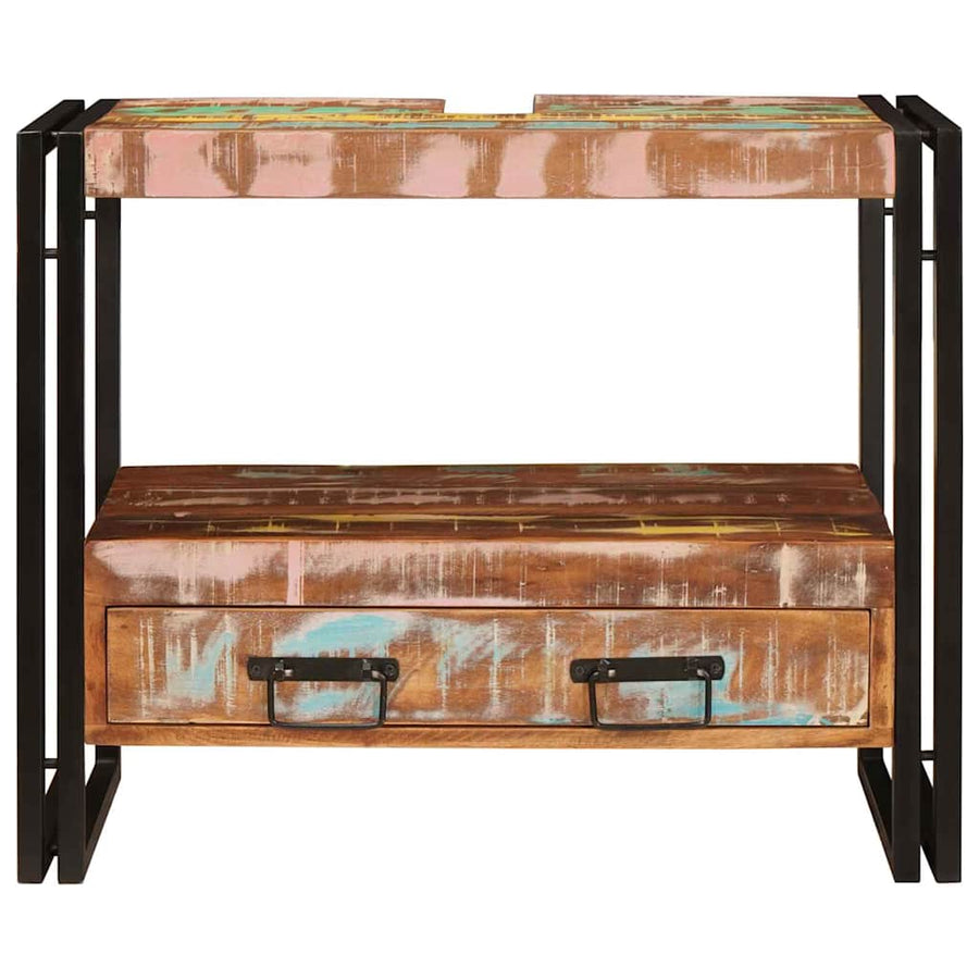Wastafelonderkast met lade met plank Massief Gerecycled Hout, Ijzer