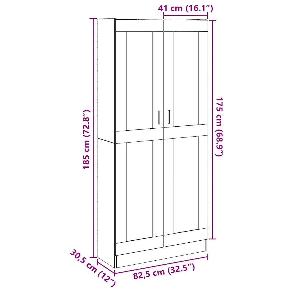 Hoge kast 82,5x30,5x185 cm bewerkt hout artisanaal eikenkleur