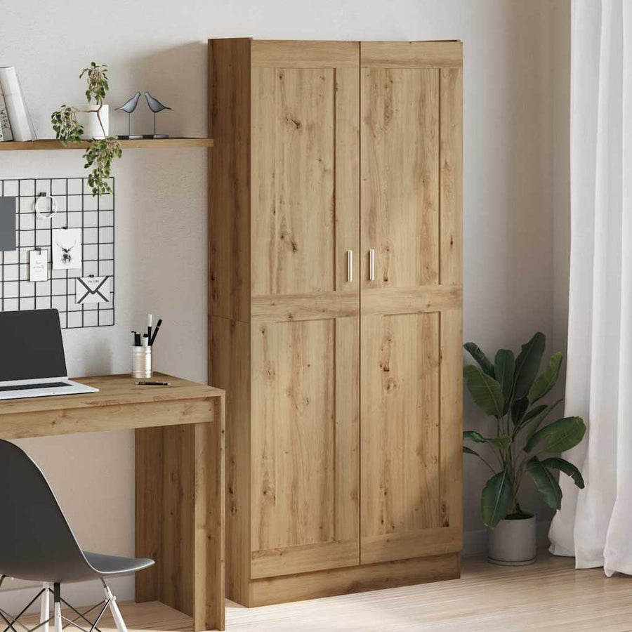 Hoge kast 82,5x30,5x185 cm bewerkt hout artisanaal eikenkleur