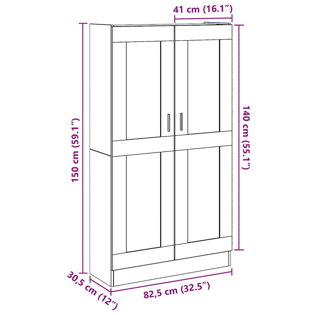 Hoge kast 82,5x30,5x150 cm bewerkt hout artisanaal eikenkleur