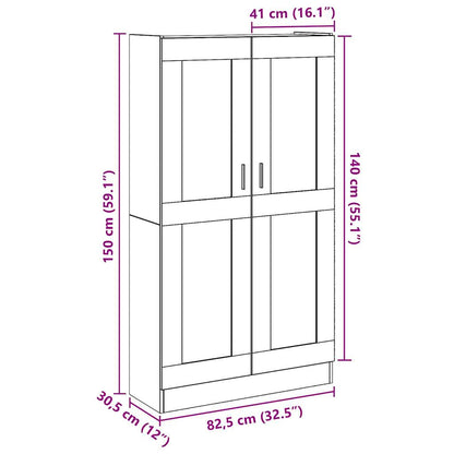 Hoge kast 82,5x30,5x150 cm bewerkt hout artisanaal eikenkleur