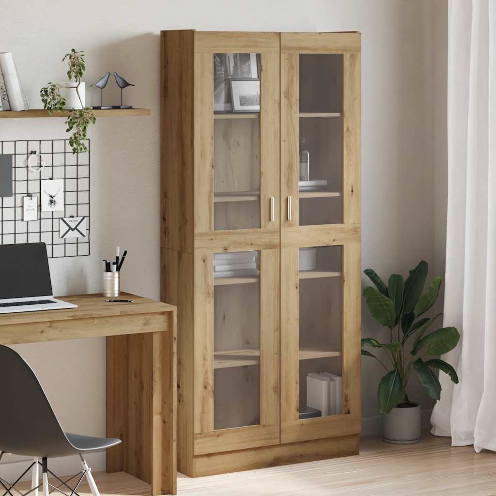 Hoge kast 82,5x30,5x185 cm bewerkt hout artisanaal eikenkleur