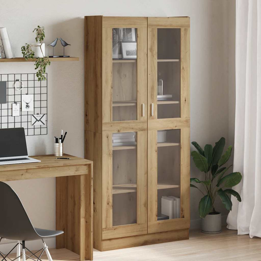 Hoge kast 82,5x30,5x185 cm bewerkt hout artisanaal eikenkleur