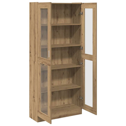 Hoge kast 82,5x30,5x185 cm bewerkt hout artisanaal eikenkleur