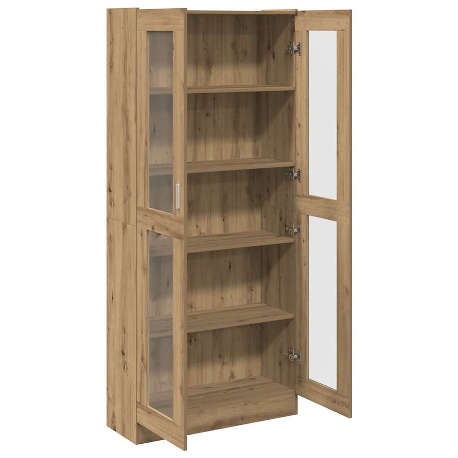Hoge kast 82,5x30,5x185 cm bewerkt hout artisanaal eikenkleur