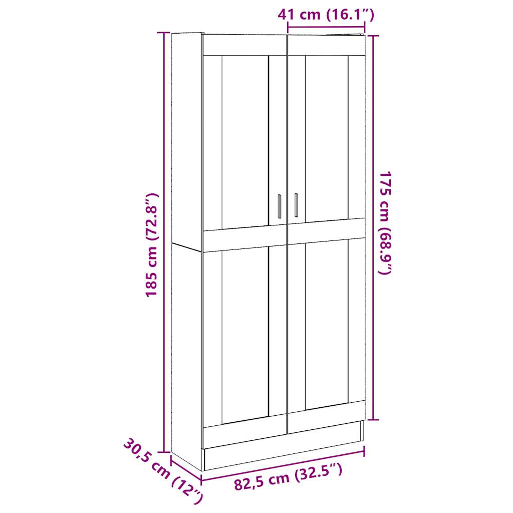 Hoge kast 82,5x30,5x185 cm bewerkt hout artisanaal eikenkleur