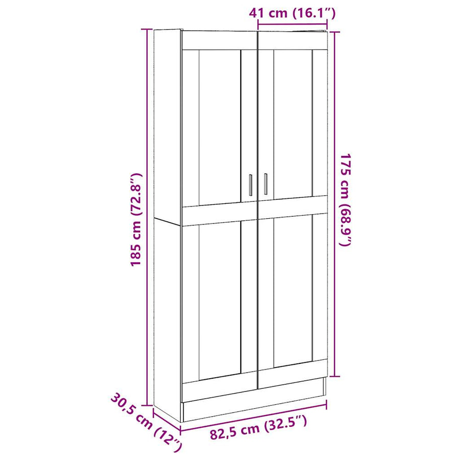 Hoge kast 82,5x30,5x185 cm bewerkt hout artisanaal eikenkleur