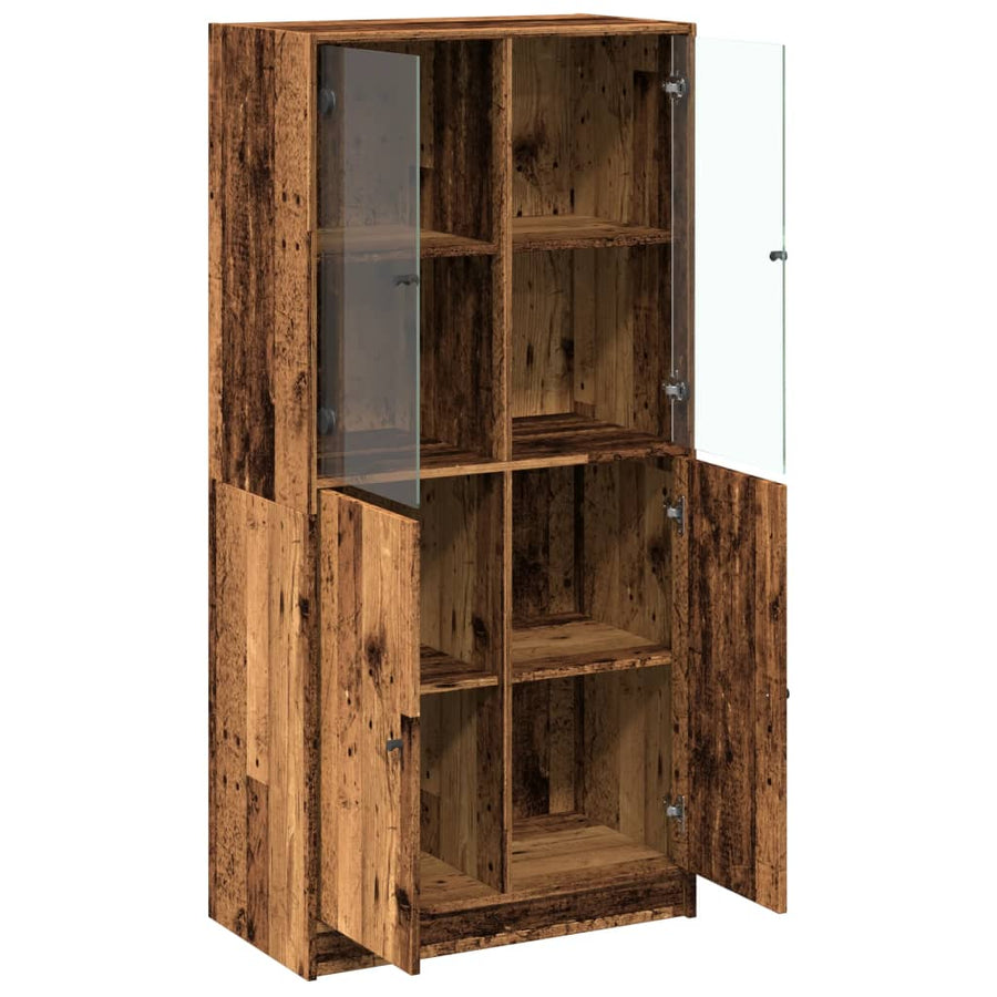 Hoge kast met deuren 68x37x142 cm bewerkt hout oud houtkleurig