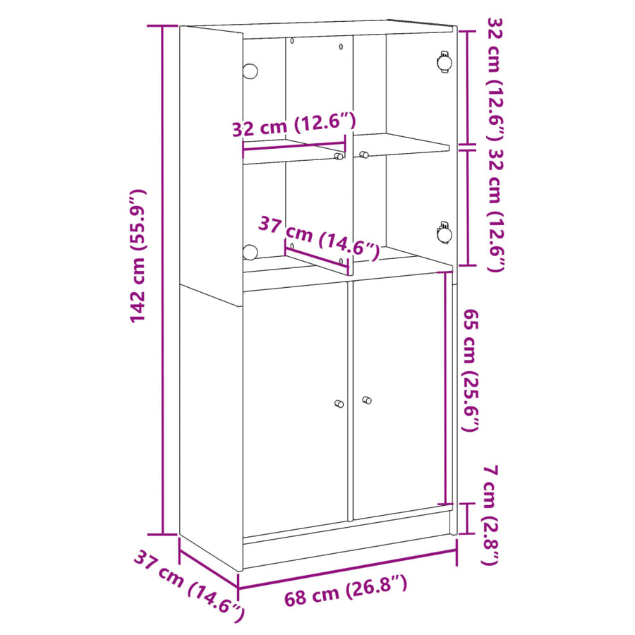 Hoge kast met deuren 68x37x142 cm bewerkt hout oud houtkleurig