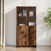 Hoge kast 68x37x142 cm bewerkt hout oud houtkleurig